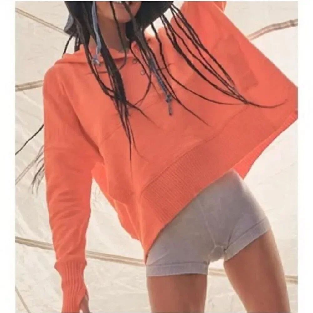 Free People Solid Honey Dove Pullover Sweatshirt In Morning Burst Orange Sz Med